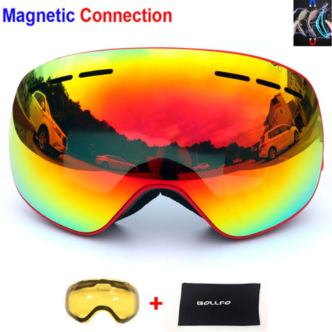 Ski Goggles with Magnetic Double Layers Lens